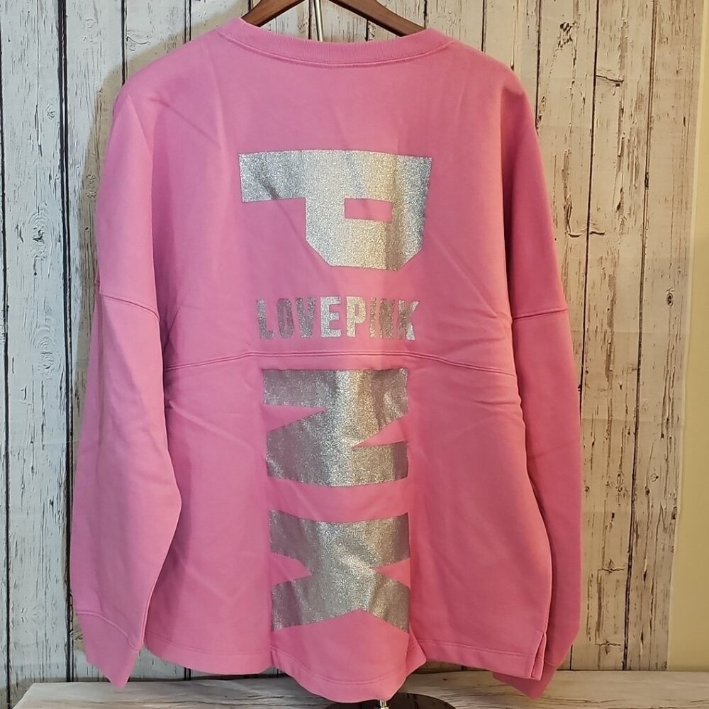 Victoria's Secret Pink Silver Bling Varsity Crew Sweatshirt Pullover XL NWT